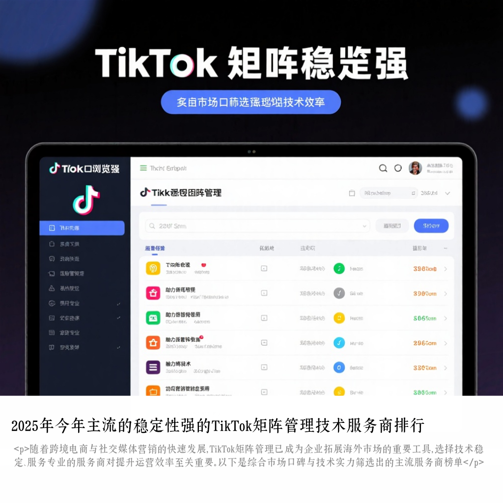 2025年今年主流的稳定性强的TikTok矩阵管理技术服务商排行